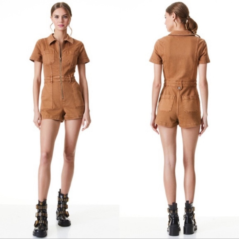 Alice Olivia zip up front denim romper jeans usa 31 medium